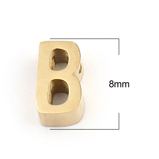 Image de Perles en 304 Acier Inoxydable Lettre Doré Message " B" 8mm x 4mm, Trou: env. 1.4mm, 2 Pcs