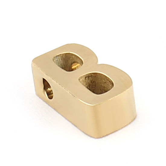 Image de Perles en 304 Acier Inoxydable Lettre Doré Message " B" 8mm x 4mm, Trou: env. 1.4mm, 2 Pcs