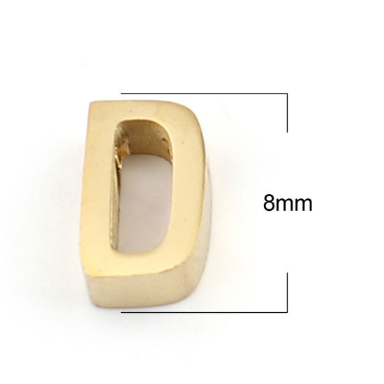 Image de Perles en 304 Acier Inoxydable Lettre Doré Message " D" 8mm x 5mm, Trou: env. 1.4mm, 2 Pcs