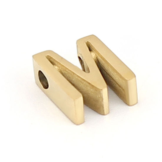 Image de Perles en 304 Acier Inoxydable Lettre Doré Message " M" 8mm x 6mm, Trou: env. 1.5mm, 2 Pcs