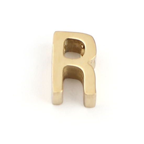 Image de Perles en 304 Acier Inoxydable Lettre Doré Message " R" 8mm x 5mm, Trou: env. 1.4mm, 2 Pcs