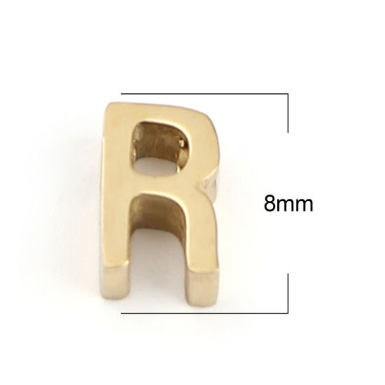 Image de Perles en 304 Acier Inoxydable Lettre Doré Message " R" 8mm x 5mm, Trou: env. 1.4mm, 2 Pcs