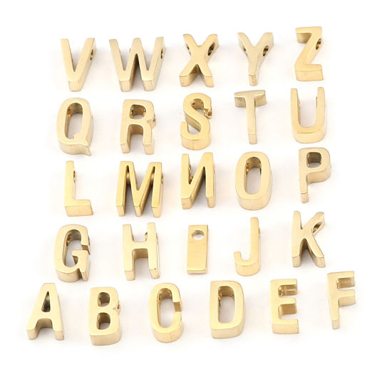 Image de Perles en 304 Acier Inoxydable Lettre Doré Message " R" 8mm x 5mm, Trou: env. 1.4mm, 2 Pcs