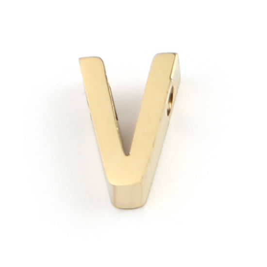 Image de Perles en 304 Acier Inoxydable Lettre Doré Message " V" 8mm x 5mm, Trou: env. 1.4mm, 2 Pcs