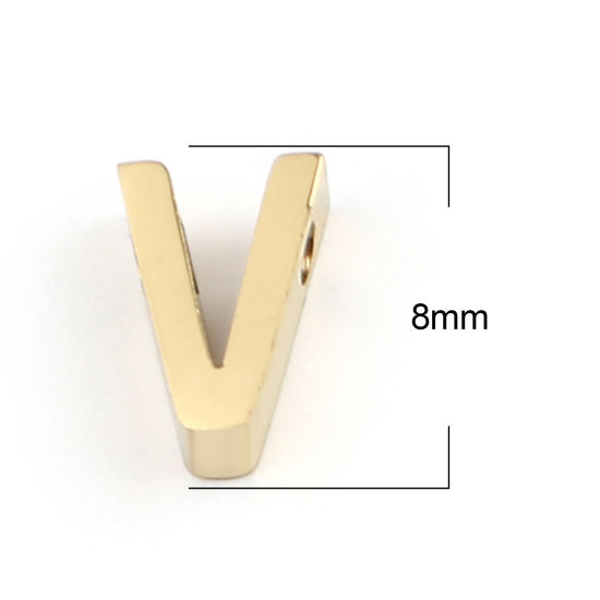 Image de Perles en 304 Acier Inoxydable Lettre Doré Message " V" 8mm x 5mm, Trou: env. 1.4mm, 2 Pcs