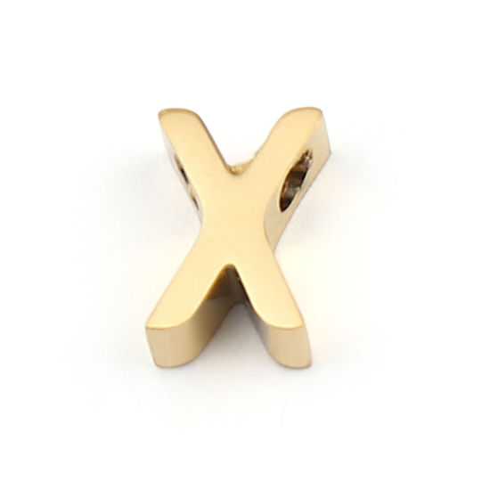 Image de Perles en 304 Acier Inoxydable Lettre Doré Message " X" 8mm x 5mm, Trou: env. 1.5mm, 2 Pcs
