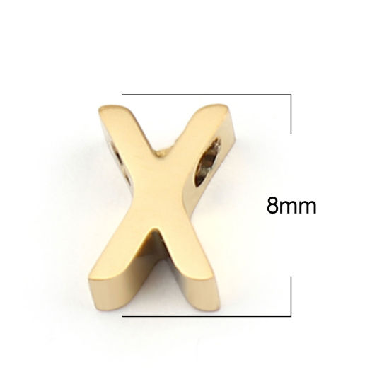 Image de Perles en 304 Acier Inoxydable Lettre Doré Message " X" 8mm x 5mm, Trou: env. 1.5mm, 2 Pcs