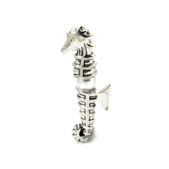 Image de Coupelles Bijoux d'Océan en Alliage de Zinc Cheval de Mer Argent Vieilli (Convenable à Perle 8mm Dia.) 20mm x 11mm 15x11mm, 5 Kits