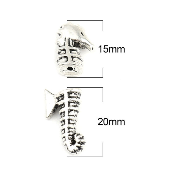 Image de Coupelles Bijoux d'Océan en Alliage de Zinc Cheval de Mer Argent Vieilli (Convenable à Perle 8mm Dia.) 20mm x 11mm 15x11mm, 5 Kits