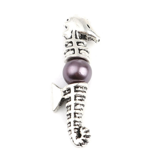 Image de Coupelles Bijoux d'Océan en Alliage de Zinc Cheval de Mer Argent Vieilli (Convenable à Perle 8mm Dia.) 20mm x 11mm 15x11mm, 5 Kits