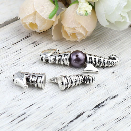 Image de Coupelles Bijoux d'Océan en Alliage de Zinc Cheval de Mer Argent Vieilli (Convenable à Perle 8mm Dia.) 20mm x 11mm 15x11mm, 5 Kits