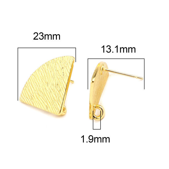 Image de Boucles d'Oreilles Puces en Alliage de Zinc Eventail Doré avec Boucle 23mm x 17mm, Epaisseur de Fil: (21 gauge), 3 Paires