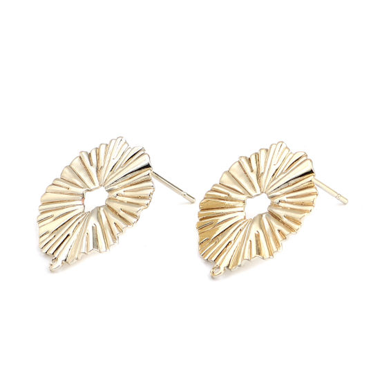 Image de Boucles d'Oreilles Puces en Alliage de Zinc Irrégulier Plaqué Or Véritable avec Boucle 19mm x 18mm, Epaisseur de Fil: (21 gauge), 2 Paires