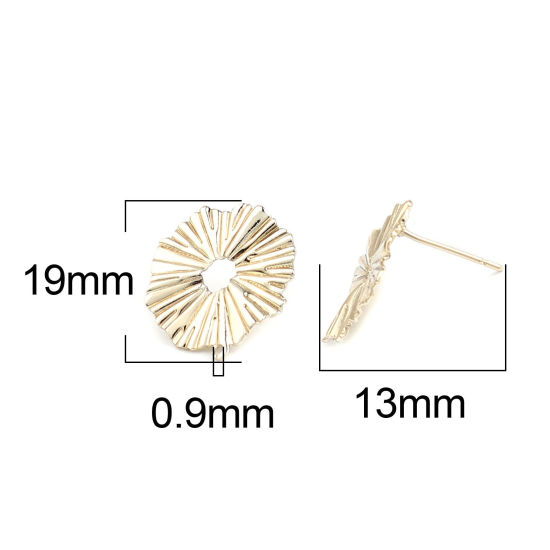 Image de Boucles d'Oreilles Puces en Alliage de Zinc Irrégulier Plaqué Or Véritable avec Boucle 19mm x 18mm, Epaisseur de Fil: (21 gauge), 2 Paires