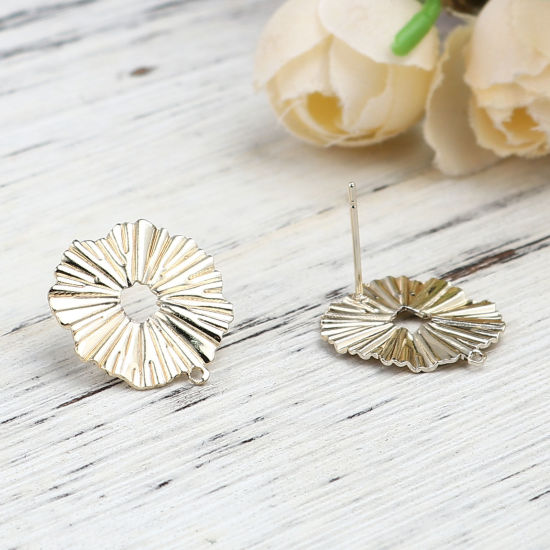 Image de Boucles d'Oreilles Puces en Alliage de Zinc Irrégulier Plaqué Or Véritable avec Boucle 19mm x 18mm, Epaisseur de Fil: (21 gauge), 2 Paires