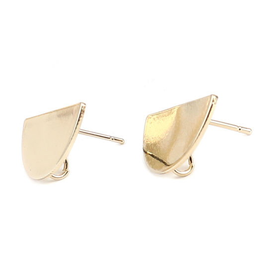 Image de Boucles d'Oreilles Puces en Alliage de Zinc Demi-Rond Plaqué Or Véritable avec Boucle 21mm x 11mm, Epaisseur de Fil: (21 gauge), 2 Paires