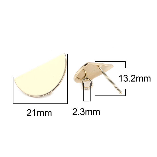 Image de Boucles d'Oreilles Puces en Alliage de Zinc Demi-Rond Plaqué Or Véritable avec Boucle 21mm x 11mm, Epaisseur de Fil: (21 gauge), 2 Paires