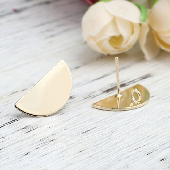Image de Boucles d'Oreilles Puces en Alliage de Zinc Demi-Rond Plaqué Or Véritable avec Boucle 21mm x 11mm, Epaisseur de Fil: (21 gauge), 2 Paires
