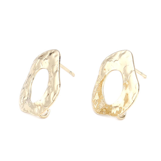 Image de Boucles d'Oreilles Puces en Alliage de Zinc Irrégulier Plaqué Or Véritable avec Boucle 18mm x 15mm, Epaisseur de Fil: (21 gauge), 2 Paires