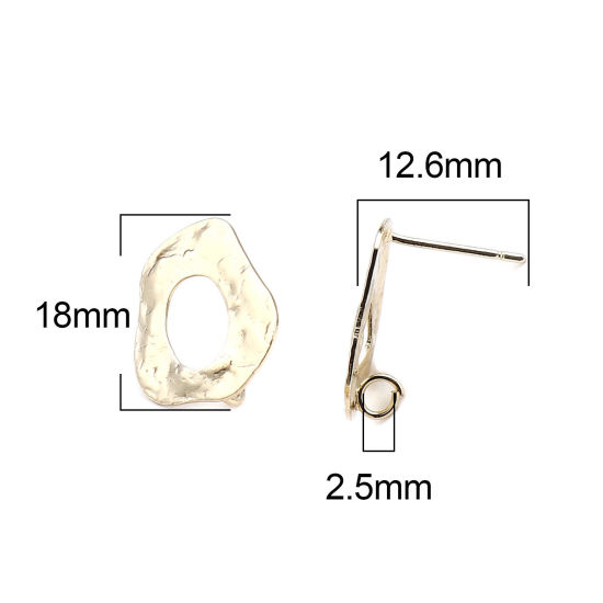Image de Boucles d'Oreilles Puces en Alliage de Zinc Irrégulier Plaqué Or Véritable avec Boucle 18mm x 15mm, Epaisseur de Fil: (21 gauge), 2 Paires