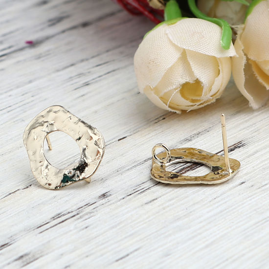 Image de Boucles d'Oreilles Puces en Alliage de Zinc Irrégulier Plaqué Or Véritable avec Boucle 18mm x 15mm, Epaisseur de Fil: (21 gauge), 2 Paires