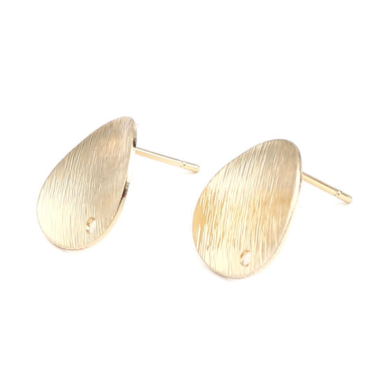 Image de Boucles d'Oreilles Puces en Alliage de Zinc Rond Plaqué Or Véritable avec Boucle 15mm Dia, Epaisseur de Fil: (21 gauge), 2 Paires