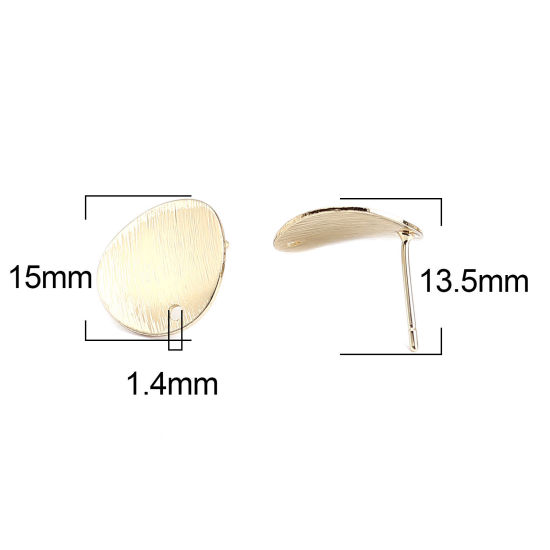 Image de Boucles d'Oreilles Puces en Alliage de Zinc Rond Plaqué Or Véritable avec Boucle 15mm Dia, Epaisseur de Fil: (21 gauge), 2 Paires