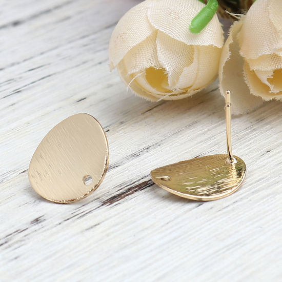 Image de Boucles d'Oreilles Puces en Alliage de Zinc Rond Plaqué Or Véritable avec Boucle 15mm Dia, Epaisseur de Fil: (21 gauge), 2 Paires