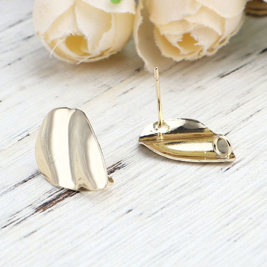 Image de Boucles d'Oreilles Puces en Alliage de Zinc Goutte d'Eau Plaqué Or Véritable avec Boucle 20mm x 13mm, Epaisseur de Fil: (21 gauge), 2 Paires