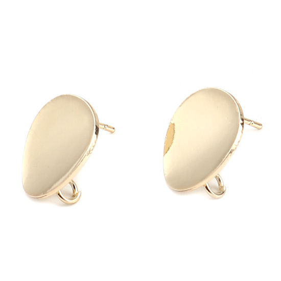 Image de Boucles d'Oreilles Puces en Alliage de Zinc Rond Plaqué Or Véritable avec Boucle 15mm Dia, Epaisseur de Fil: (21 gauge), 2 Paires