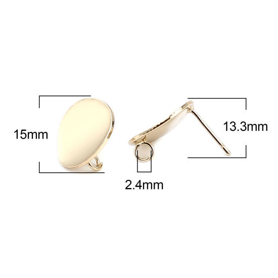 Image de Boucles d'Oreilles Puces en Alliage de Zinc Rond Plaqué Or Véritable avec Boucle 15mm Dia, Epaisseur de Fil: (21 gauge), 2 Paires