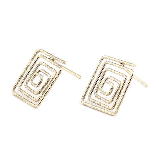 Image de Boucles d'Oreilles Puces en Alliage de Zinc Géométrique Plaqué Or Véritable avec Boucle 14mm x 14mm, Epaisseur de Fil: (21 gauge), 2 Paires