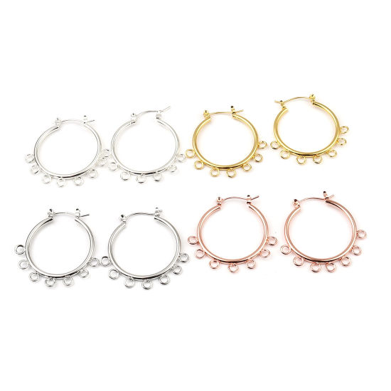 Picture of Zinc Based Alloy Hoop Earrings Findings Circle Ring Silver Tone W/ Loop 37mm x 37mm, Post/ Wire Size: (21 gauge), 1 Pair