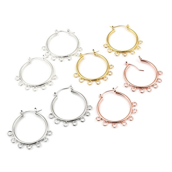 Picture of Zinc Based Alloy Hoop Earrings Findings Circle Ring Silver Tone W/ Loop 37mm x 37mm, Post/ Wire Size: (21 gauge), 1 Pair