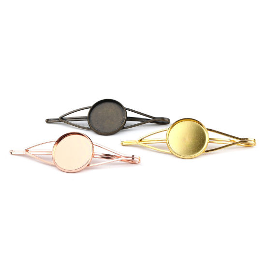 Image de Pinces à Cheveux en Alliage de Fer Bronze Antique Rond Cabochon Rapportable (Convenable à 20mm Dia) 70mm, 5 Pcs