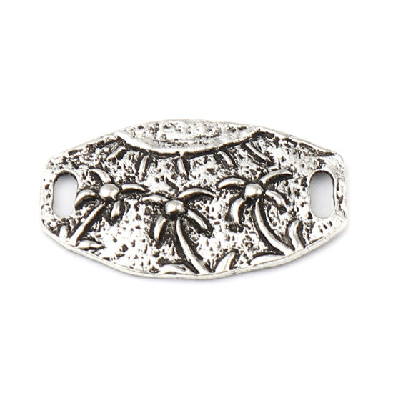 Image de Connecteurs Maya en Alliage de Zinc Ovale Argent Vieilli Cocotier 34mm x 20mm, 10 Pcs