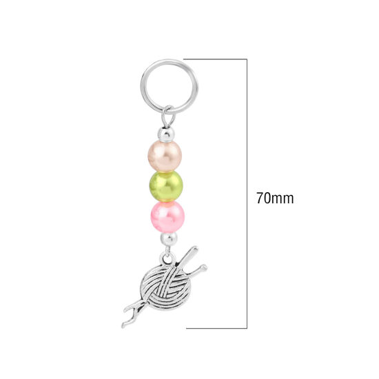Image de Marqueur de Maille en Alliage de Zinc+Acrylique Pelote de Laine Argent Vieilli Couleur au Hasard 67mm x 22mm, 10 Pcs