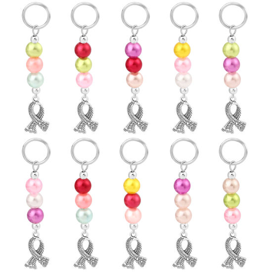 Image de Marqueur de Maille en Alliage de Zinc+Acrylique Echarpes Argent Vieilli Couleur au Hasard 70mm x 17mm, 10 Pcs