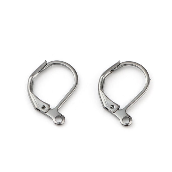 Image de 1 Paquet Boucles d'Oreilles Dormeuse en Laiton Gun Métal Ovale avec Boucle 15mm x 10mm, Epaisseur de Fil: 0.7mm(taille 21)