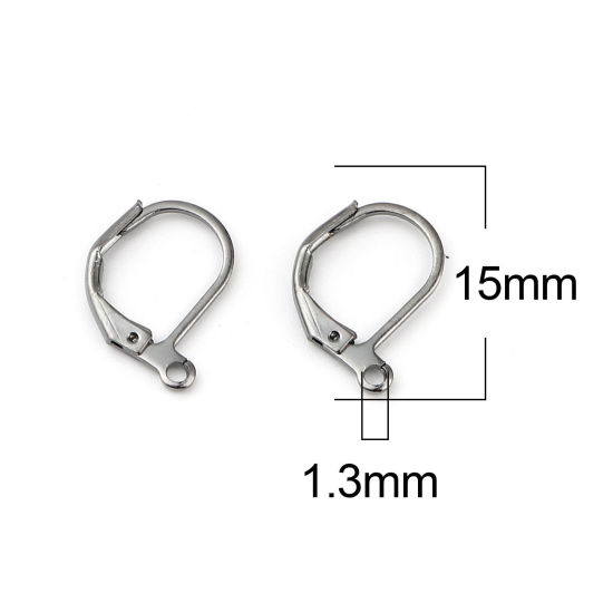 Image de 1 Paquet Boucles d'Oreilles Dormeuse en Laiton Gun Métal Ovale avec Boucle 15mm x 10mm, Epaisseur de Fil: 0.7mm(taille 21)