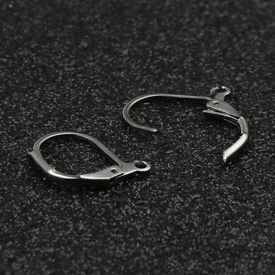 Image de 1 Paquet Boucles d'Oreilles Dormeuse en Laiton Gun Métal Ovale avec Boucle 15mm x 10mm, Epaisseur de Fil: 0.7mm(taille 21)