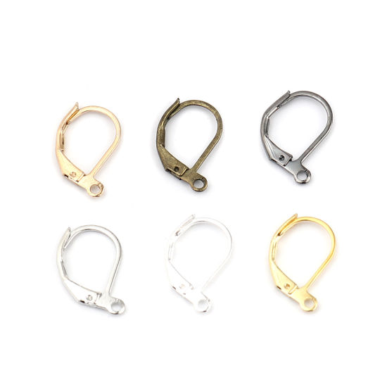 Image de 1 Paquet Boucles d'Oreilles Dormeuse en Laiton Gun Métal Ovale avec Boucle 15mm x 10mm, Epaisseur de Fil: 0.7mm(taille 21)