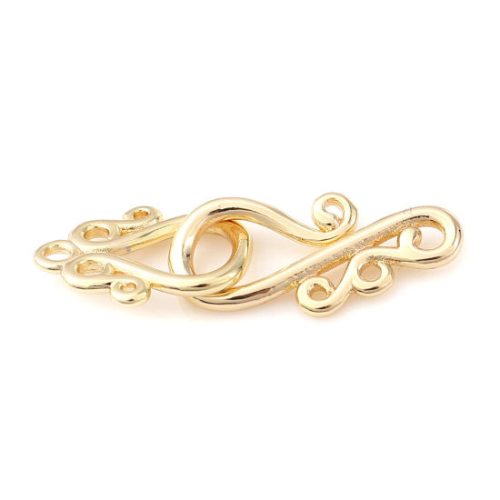 Image de Fermoirs à Crochet Irrégulier Plaqué Or Véritable 18K, Longueur: 32mm, Largeur: 10mm, 2 Pcs