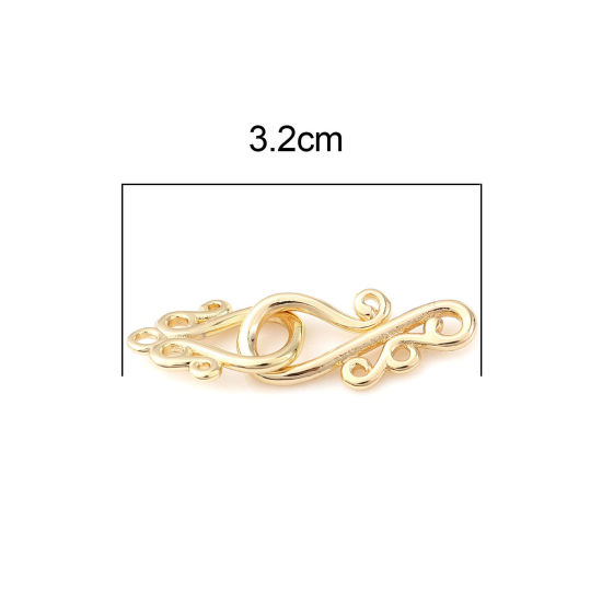 Image de Fermoirs à Crochet Irrégulier Plaqué Or Véritable 18K, Longueur: 32mm, Largeur: 10mm, 2 Pcs