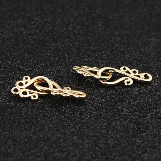 Image de Fermoirs à Crochet Irrégulier Plaqué Or Véritable 18K, Longueur: 32mm, Largeur: 10mm, 2 Pcs
