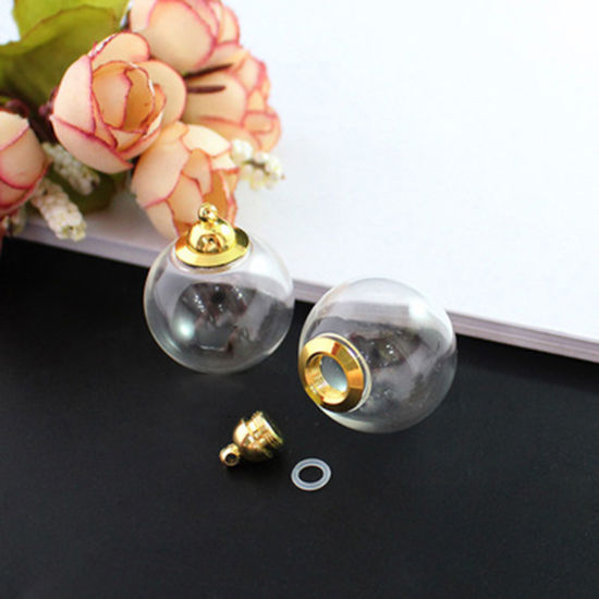 Image de Fiole Globe en Verre pour Boucle d'Oreille Collier en Alliage de Zinc Bouteille de Souhait Doré Transparent Pouvoir Être Dévissé 16mm Dia, 1 Kit