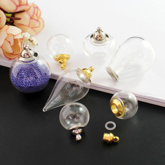 Image de Fiole Globe en Verre pour Boucle d'Oreille Collier en Alliage de Zinc Bouteille de Souhait Doré Transparent Pouvoir Être Dévissé 16mm Dia, 1 Kit