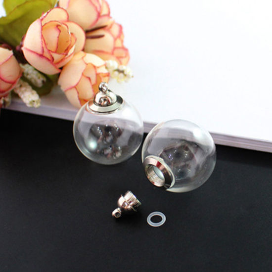 Image de Fiole Globe en Verre pour Boucle d'Oreille Collier en Alliage de Zinc Bouteille de Souhait Argent Mat Transparent Pouvoir Être Dévissé 18mm Dia, 1 Kit