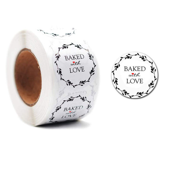 Image de Blanc - Baked With Love Autocollant d'étiquette décoration emballage de cuisson en papier 2,5 cm Dia., 1 Rouleau (500 PCs / Rouleau)