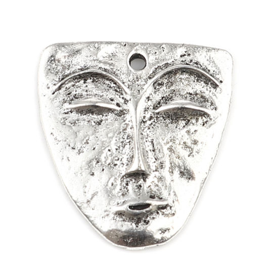 Bild von Zinklegierung Charms Gesicht Antiksilber Maske 25mm x 24mm, 10 Stück